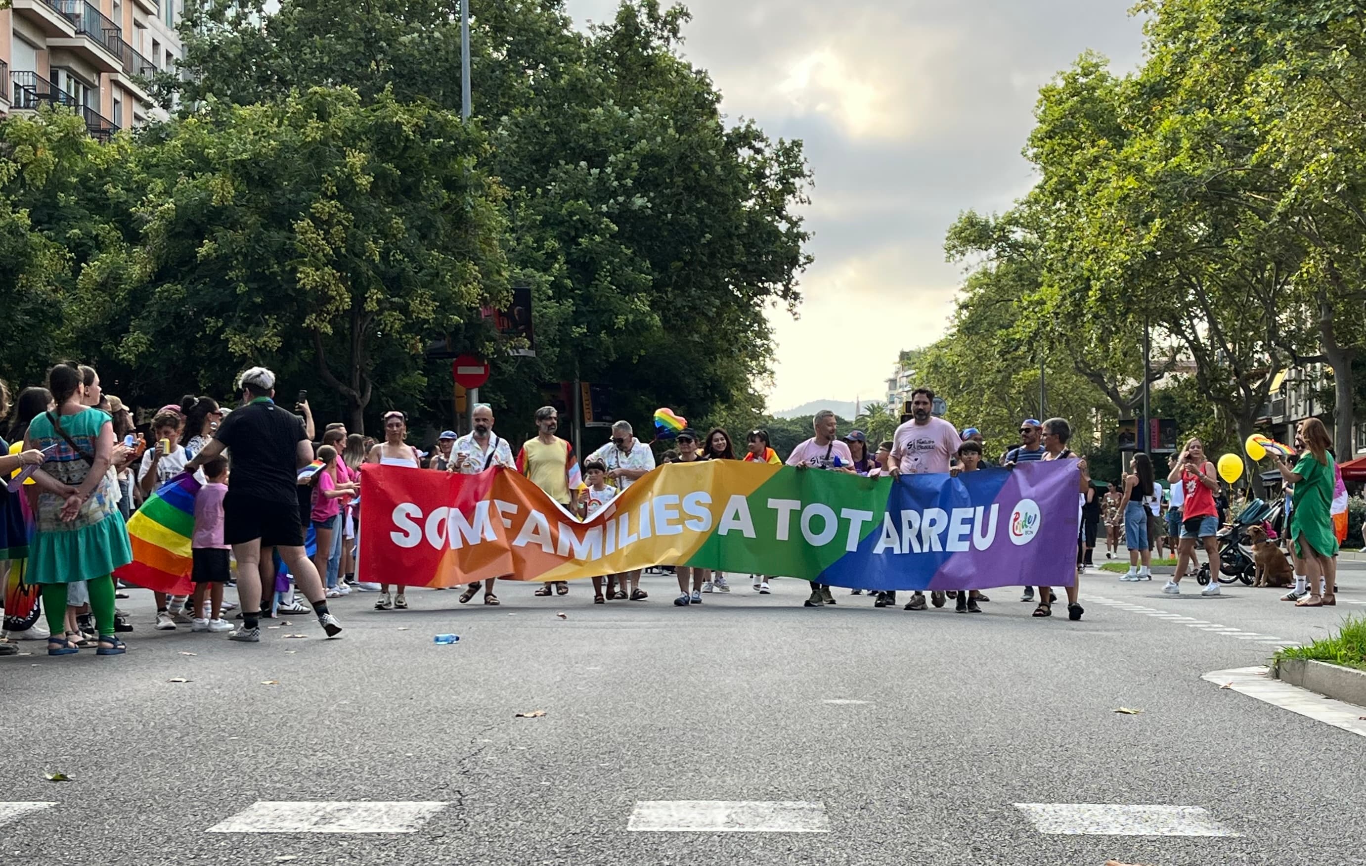 LGBTQ+ families and allies marching at Pride in Barcelona, 2025
