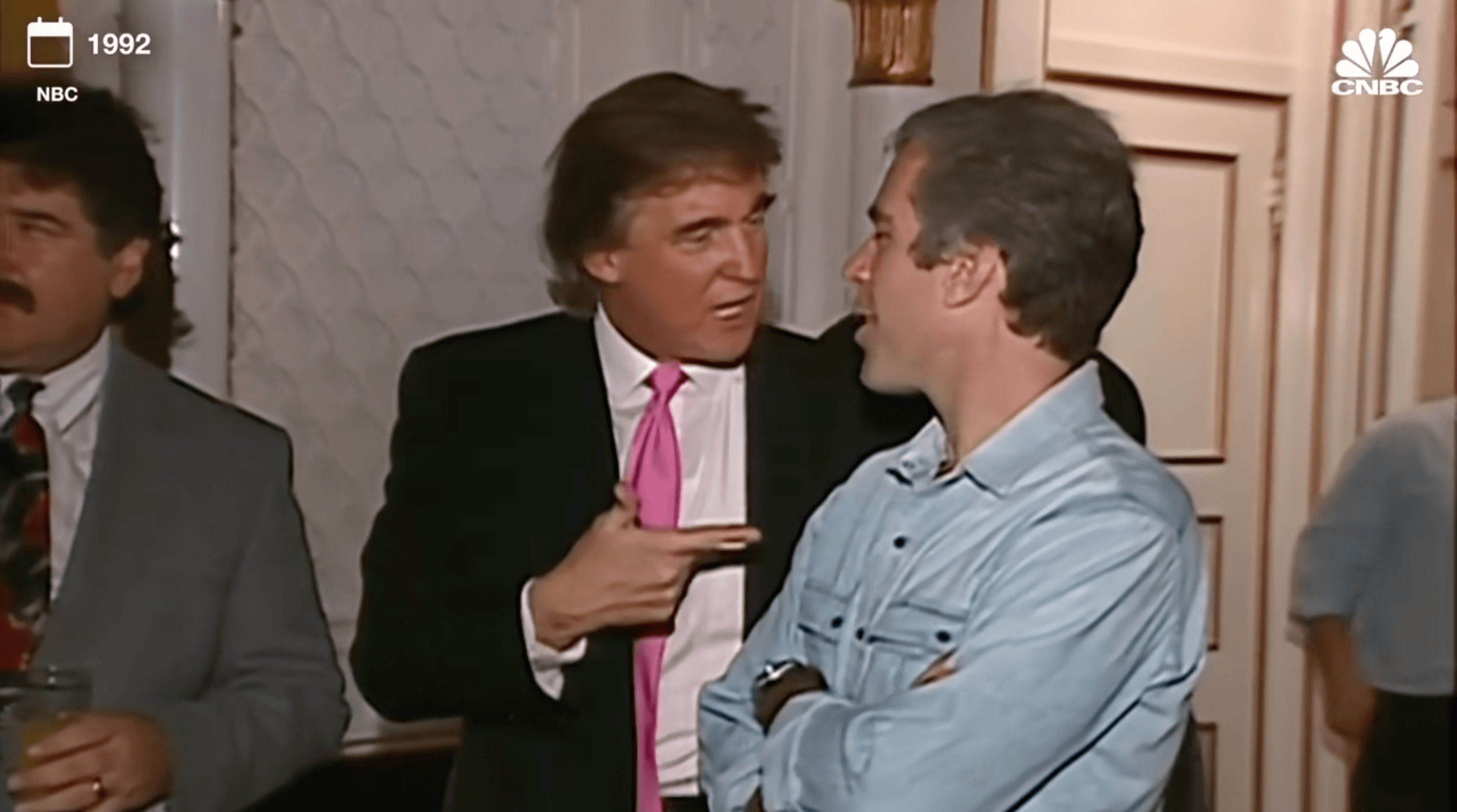 Donald Trump and Jeffrey Epstein at Mar-a-Lago in 1992, NBC footage.